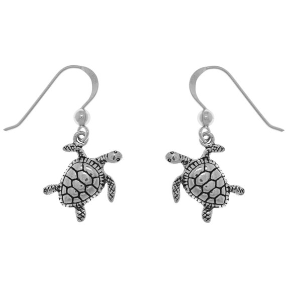 Jewelry Trends Sterling Silver Turtle Dangle Earrings