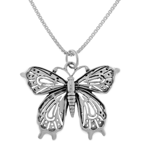 Jewelry Trends Sterling Silver Victorian Butterfly Pendant on 18 Inch Box Chain Necklace