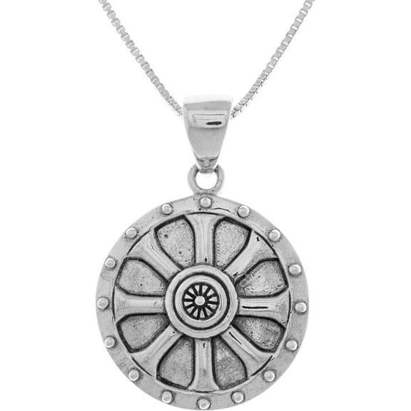 Jewelry Trends Sterling Silver Viking Shield Wheel of Balance Pendant on 18 Inch BoxChain Necklace