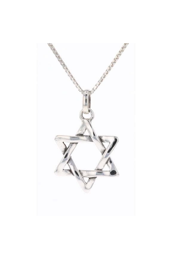 Sterling Silver Weaved Star of David Pendant on 18 Inch Box Chain Necklace
