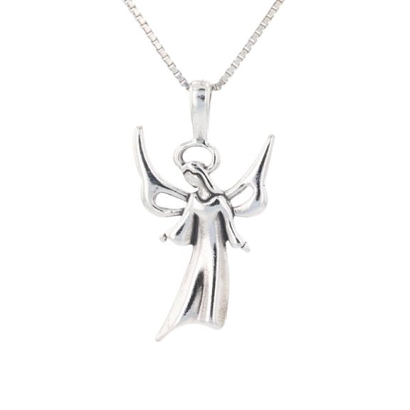 Jewelry Trends Sterling Silver Winged Angel Pendant with 18 Inch Silver Box Chain Necklace Religious Gift