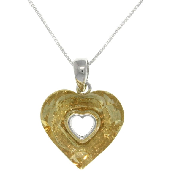 Jewelry Trends Sterling Silver Yellow Glass Heart Pendant in Chain Necklace