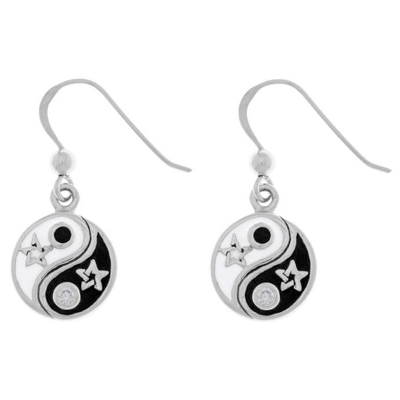 Jewelry Trends Sterling Silver Yin Yang Stars Dangle Earrings with Black and White CZ's