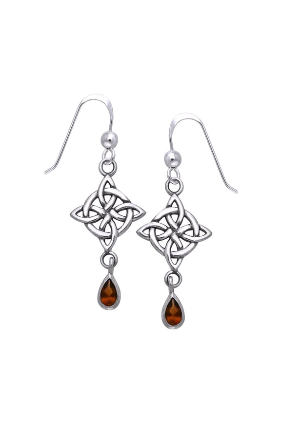 Sterling Silver and Garnet Celtic Luck Knotwork Dangle Earrings