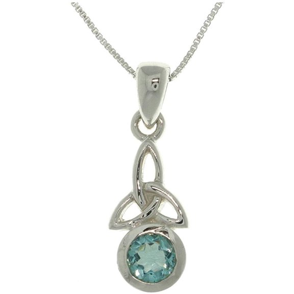 Jewelry Trends Sterling Silver and Synthetic Aquamarine Celtic March Birth Month Pendant on 18 Inch Chain Necklace