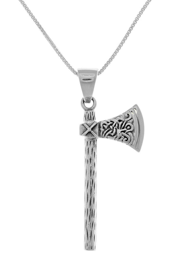 Viking Battle Axe Sterling Silver Pendant Necklace 18"