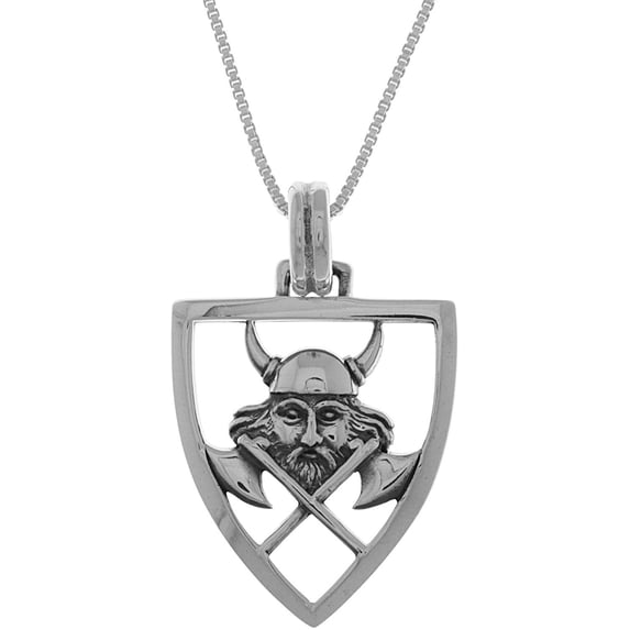 Jewelry Trends Viking Warrior Battle Axe Shield Sterling Silver Pendant Necklace 18"