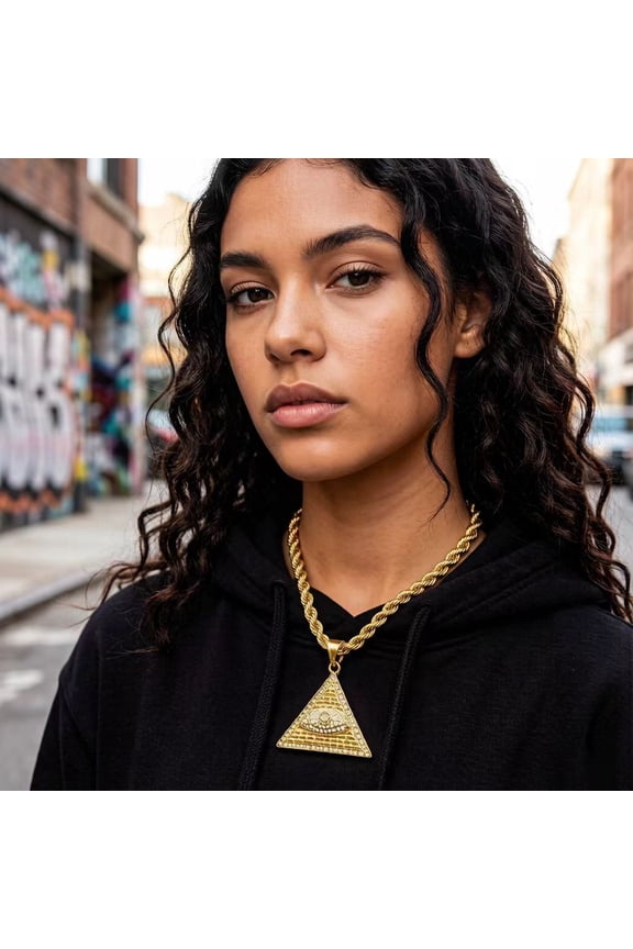 Jewelry Triangle Pyramid Unique Design golden color Pendant Devil's Eye Retro 14K White Gold Necklace Accessories women men Popular Day Gift