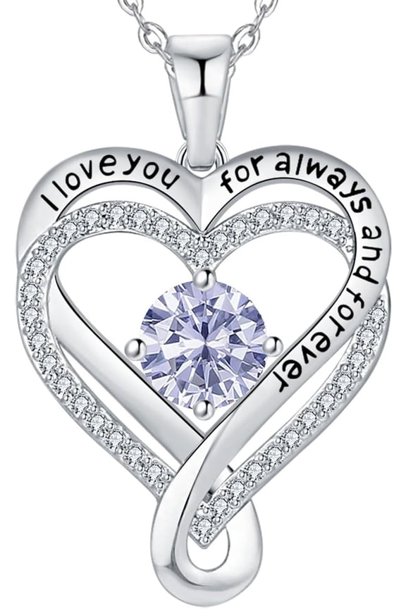 Jewelry for Women Wife Infinity Heart Birthstone I Love You Necklace S925 Anniversary Women Necklaces for Her Wife Birthday Gift Ideas, Birthday Present for Girlfriend Mom Daughter Sterling Silver