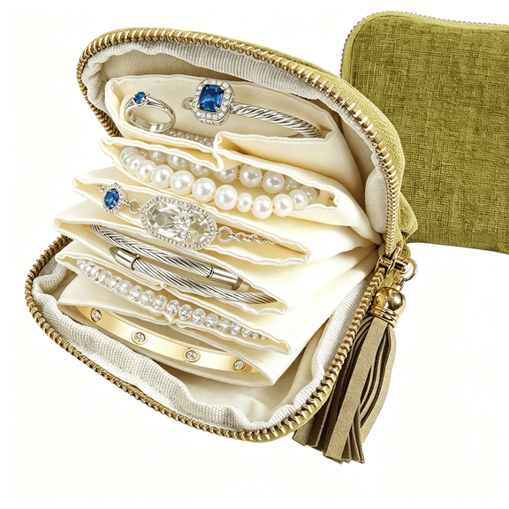 Jewelry Zippered Pocket Case Travel Jewelry Bag,5-Layer Velvet Zipper Pouch Bag for Bangles Link Bracelets Storage Protect from Tangle Scratch