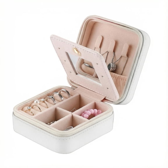 Jewelry box - compact, exquisite, mini earrings, rings box - travel accessory storage box with mirror(white)