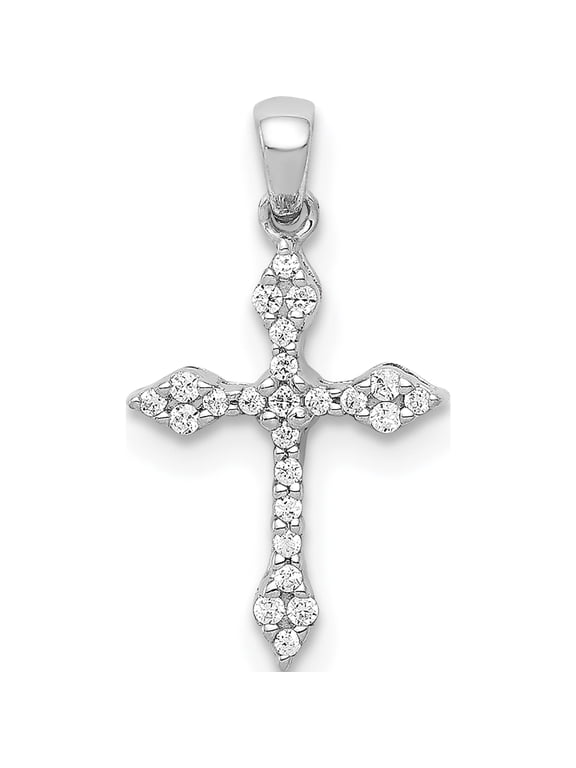 10K White Gold 1/15 carat Diamond Small Cross Pendant, 17 x 9 mm (Chain Not Included)
