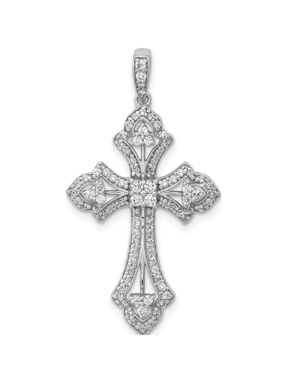 10K White Gold 1/2 carat Diamond Fancy Cross Pendant, 35 x 18.5 mm (Chain Not Included)
