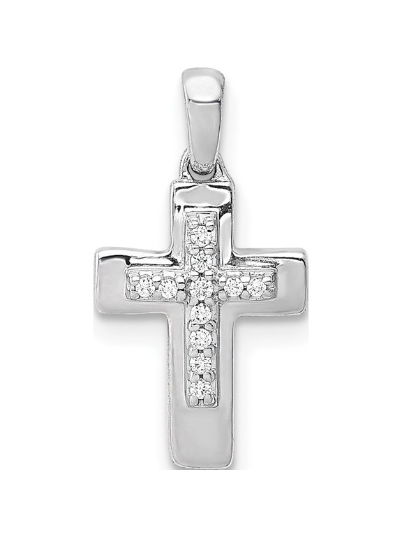 10K White Gold 1/20 carat Diamond Small Latin Cross Pendant, 17 x 9.5 mm (Chain Not Included)