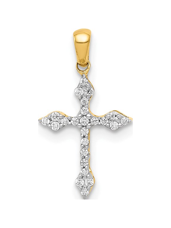 10K Yellow Gold 1/15 carat Diamond Small Cross Pendant, 17 x 9 mm (Chain Not Included)