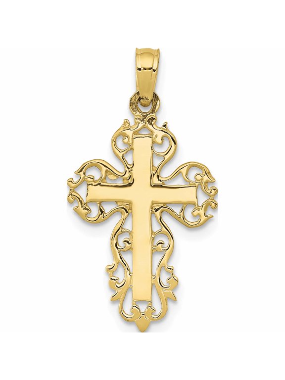 10K Yellow Gold Filigree Edge Fancy Cross Pendant