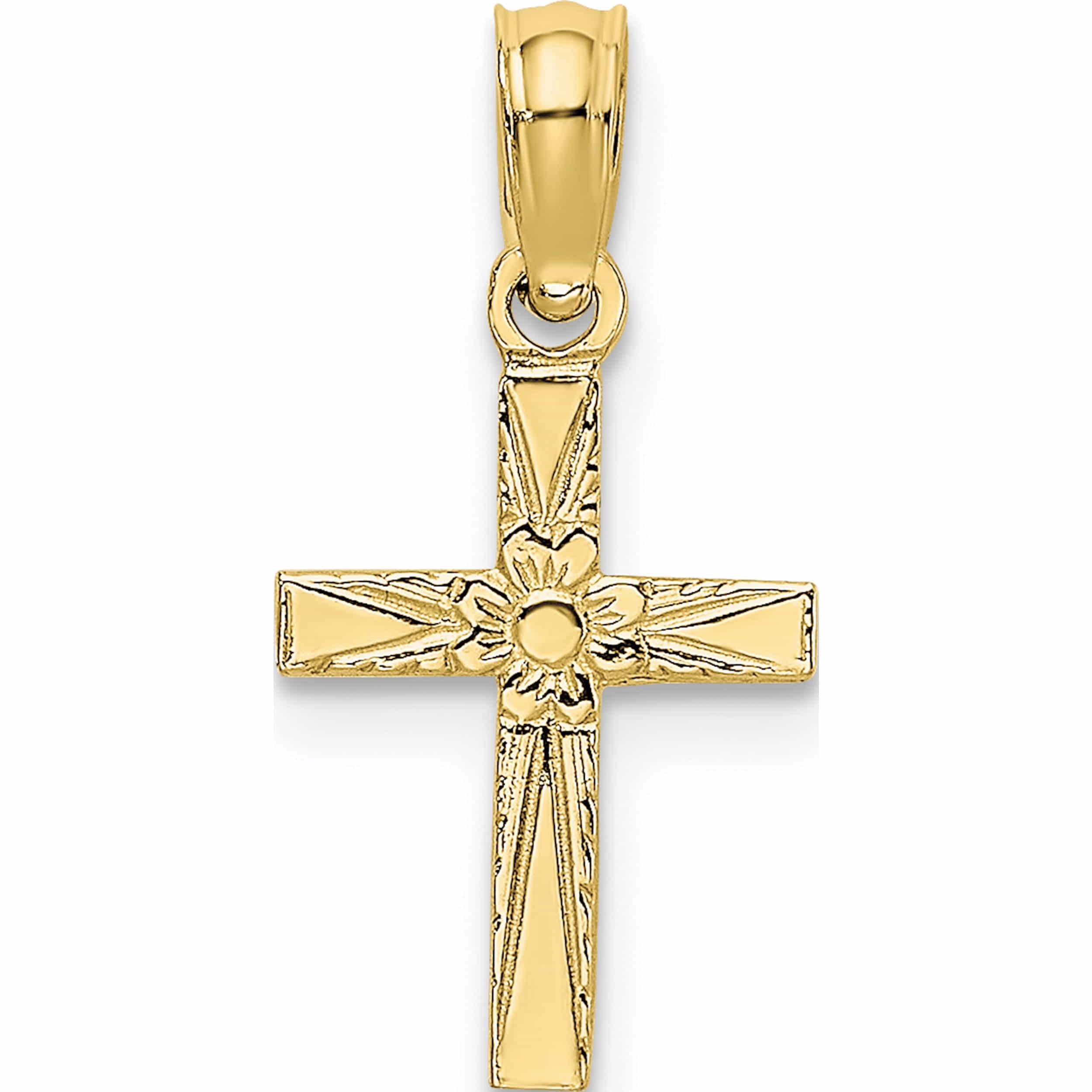 Jewelry by Sweet Pea 10K Yellow Gold Polished and Etched Mini Cross ...