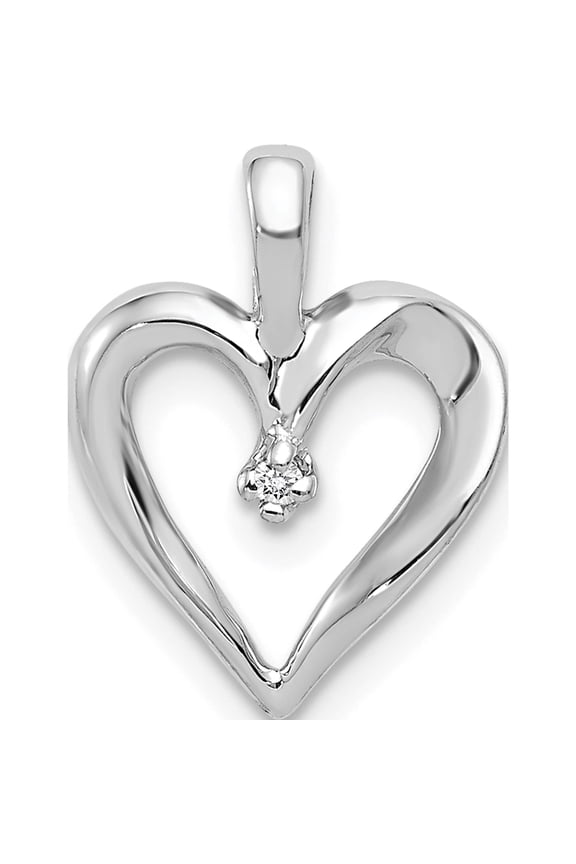 14K White Gold .01 carat AA Diamond Heart Pendant