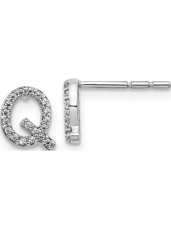 14K White Gold Diamond Initial Q Post Earrings