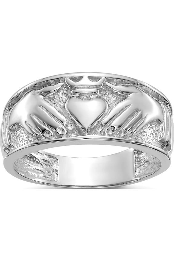 14K White Gold Mens Polished Claddagh Band