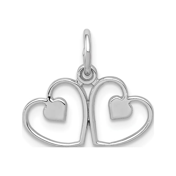 Jewelry by Sweet Pea 14K White Gold Satin And Diamond-cut Double Heart Charm