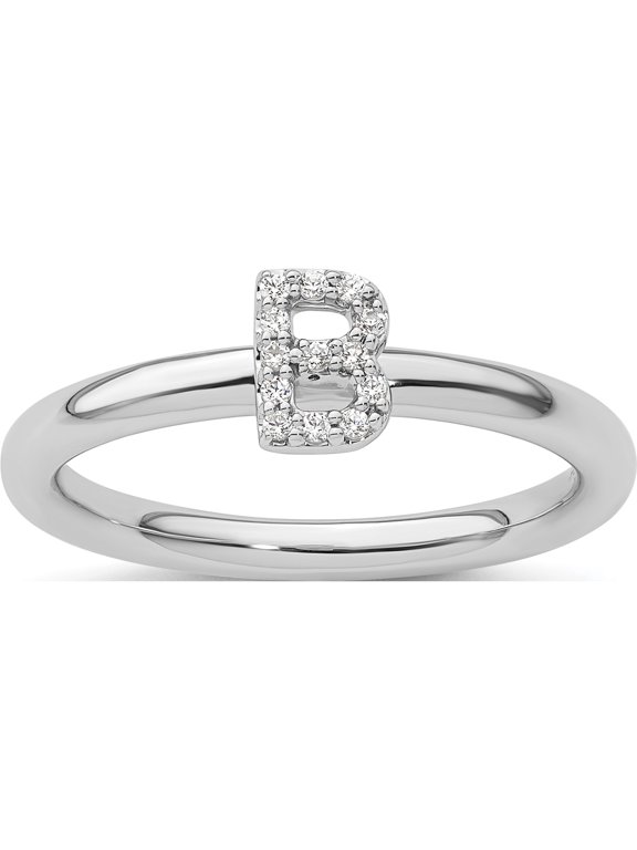 14K White Gold Stackable Diamond Initial B Size 7 Ring