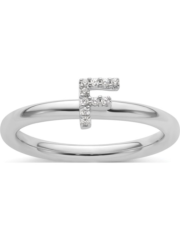 14K White Gold Stackable Diamond Initial F Size 7 Ring