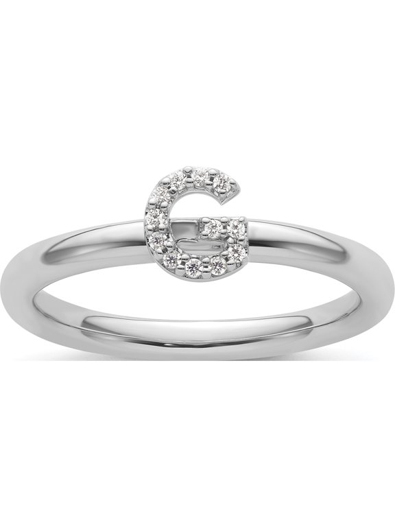 14K White Gold Stackable Diamond Initial G Size 7 Ring