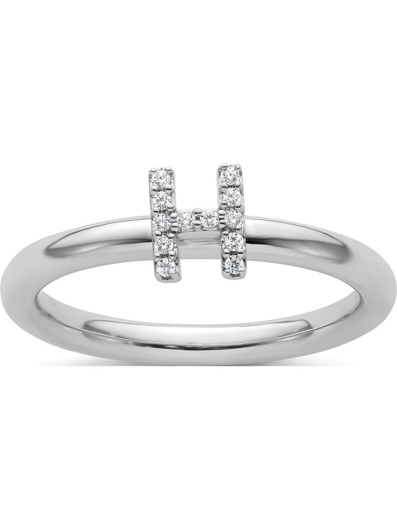14K White Gold Stackable Diamond Initial H Size 7 Ring