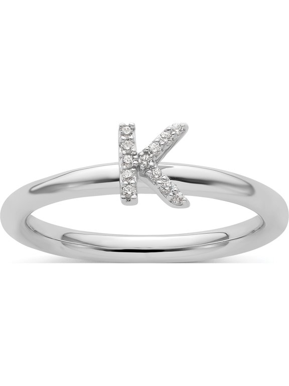 14K White Gold Stackable Diamond Initial K Size 7 Ring