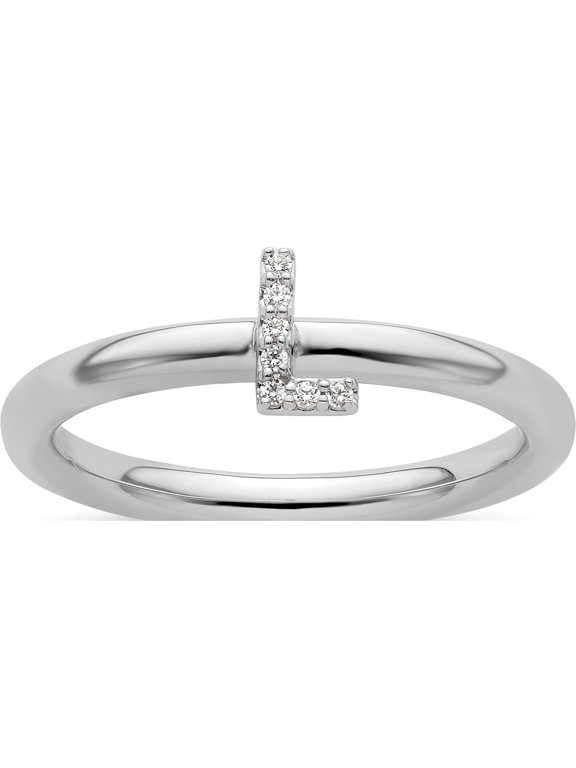 14K White Gold Stackable Diamond Initial L Size 7 Ring