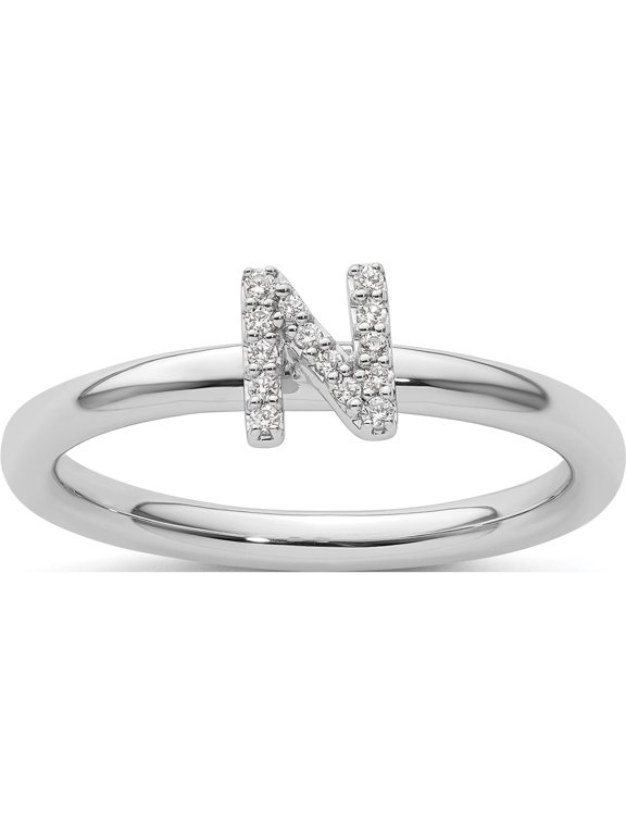 14K White Gold Stackable Diamond Initial N Size 7 Ring