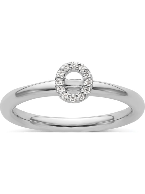 14K White Gold Stackable Diamond Initial O Size 7 Ring