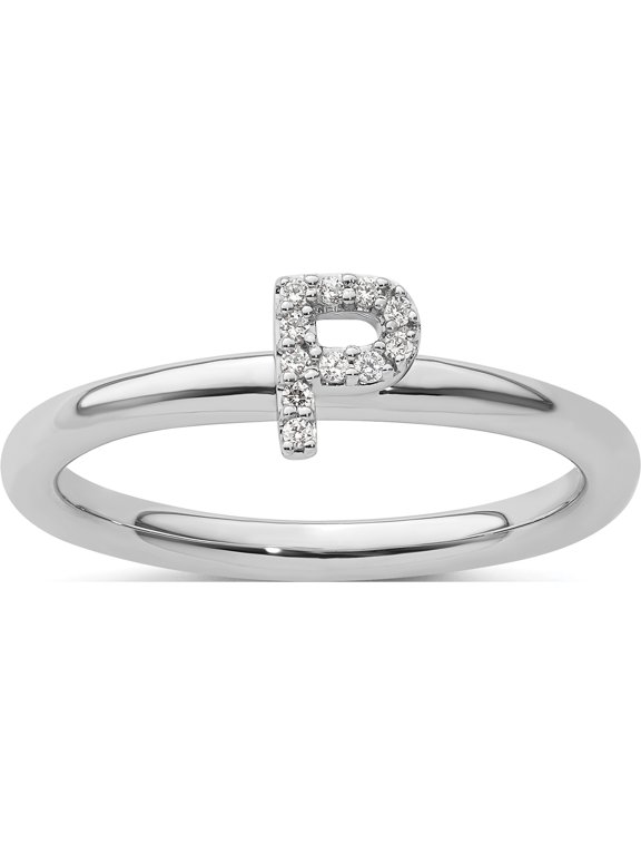 14K White Gold Stackable Diamond Initial P Size 7 Ring