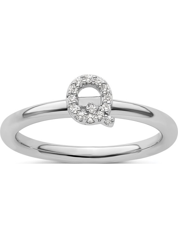 14K White Gold Stackable Diamond Initial Q Size 7 Ring