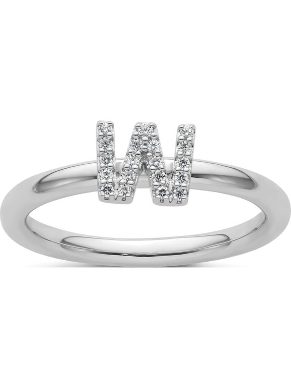 14K White Gold Stackable Diamond Initial W Size 7 Ring
