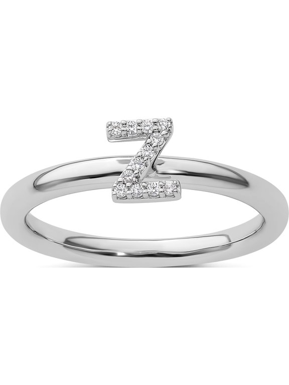 14K White Gold Stackable Diamond Initial Z Size 7 Ring