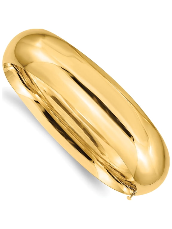 14K Yellow Gold 11/16 Oversize High Polished 17.00mm Hinged Oval Bangle Bracelet