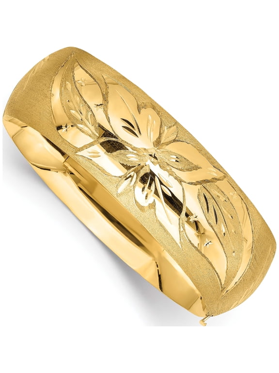 14K Yellow Gold 13/16 Florentine Engraved 20.00mm Hinged Round Bangle Bracelet