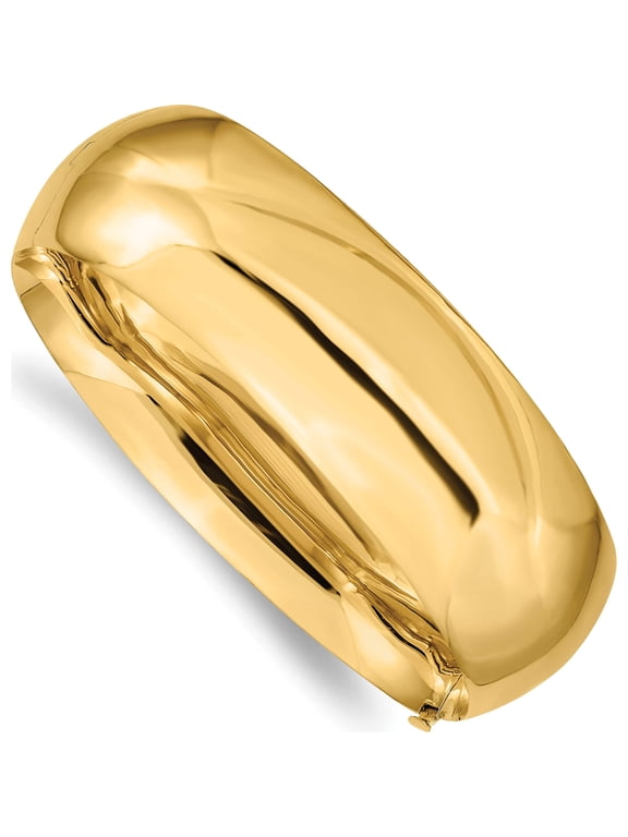14K Yellow Gold 13/16 High Polished 20.00mm Hinged Oval Bangle Bracelet