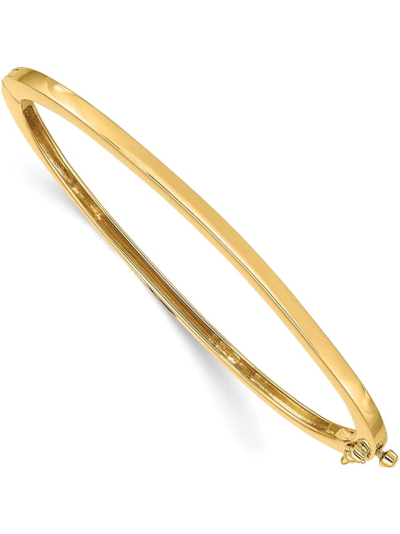 14K Yellow Gold 2.5mm Polished Solid Hinged Oval Bangle Bracelet