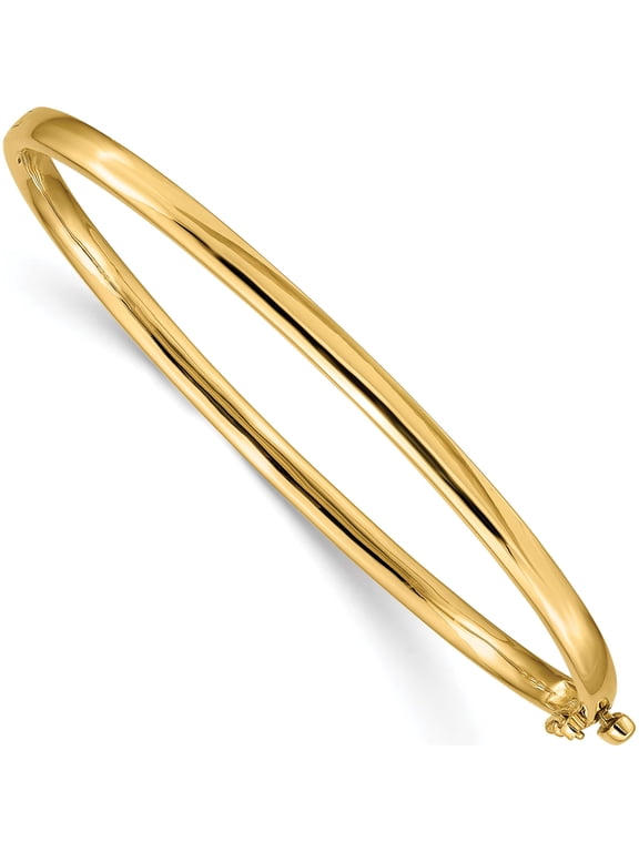 14K Yellow Gold 3.6mm Polished Solid Hinged Oval Bangle Bracelet