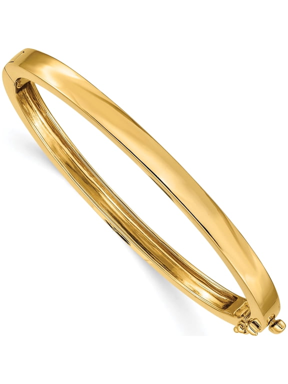 14K Yellow Gold 5.3mm Polished Solid Hinged Oval Bangle Bracelet
