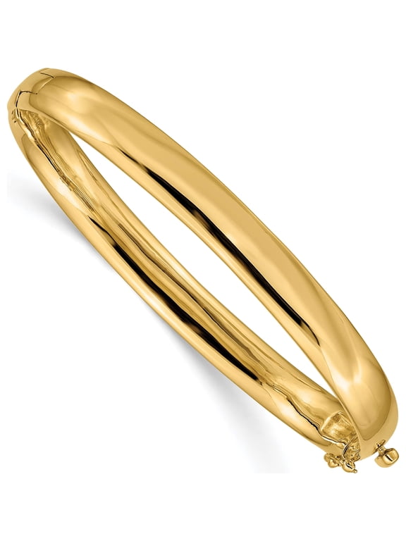 14K Yellow Gold 6.4mm Polished Solid Hinged Oval Bangle Bracelet