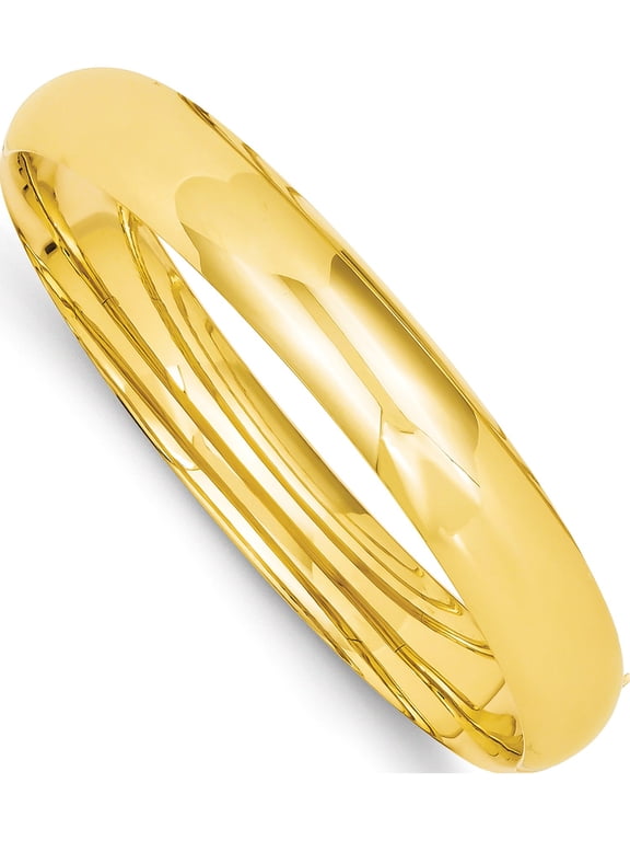 14K Yellow Gold 7/16 High Polished 10.00mm Hinged Oval Bangle Bracelet