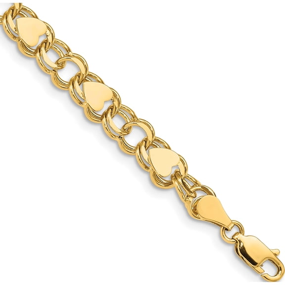 Jewelry by Sweet Pea 14K Yellow Gold 7mm Solid Double Link with Hearts 8 inch Charm Bracelet