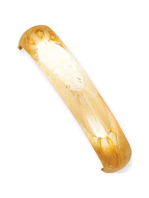 14K Yellow Gold 9/16 Florentine Engraved 14.50mm Hinged Round Bangle Bracelet
