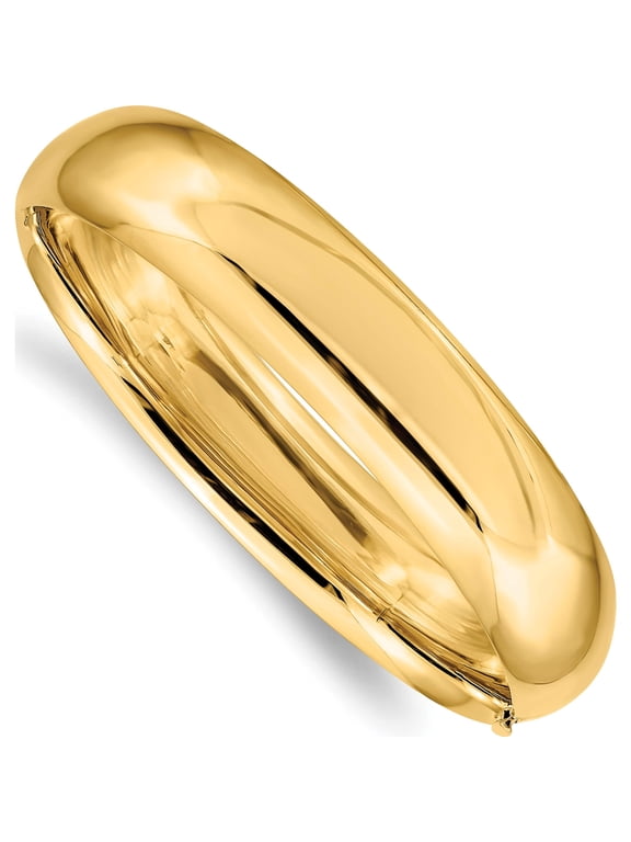 14K Yellow Gold 9/16 High Polished 14.5mm Hinged Oval Bangle Bracelet