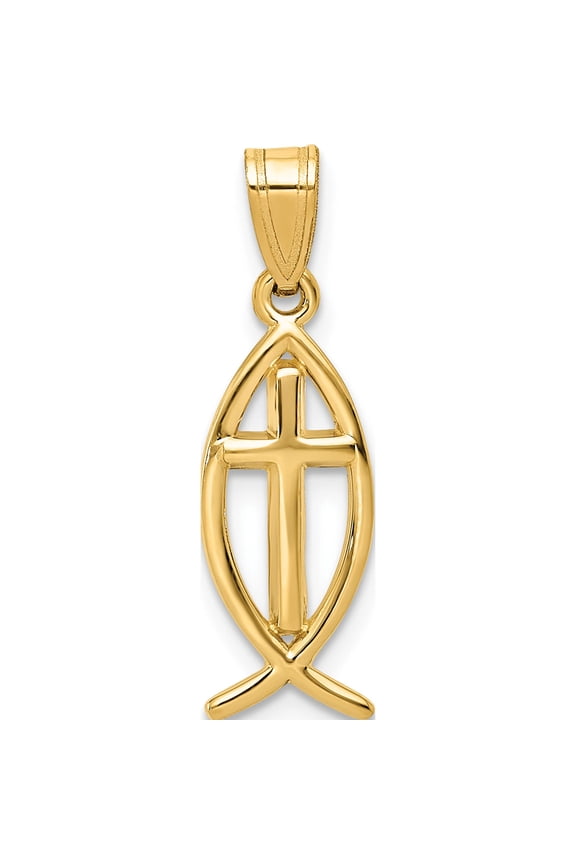 14K Yellow Gold Cross Ichthus Fish Pendant