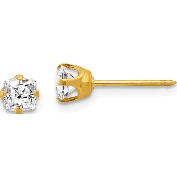 Jewelry by Sweet Pea 14K Yellow Gold Inverness 14K 5mm Square Princess CZ Post Piercing Earrings
